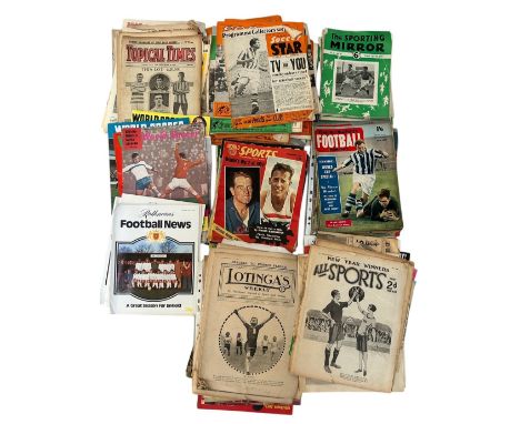 LARGE BOX FULL OF FOOTBALL MAGAZINES 1900S ONWARDS, INC BLACK AND WHITE BUDGET/ TOPICAL TIMES/ SPORT/ THE SPORTING MIRROR/ CH