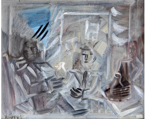 FRANCISCO BORES LÓPEZ (Madrid, 1898- Paris, 1972)."Le cafe du commerce", Paris, 1929.Oil on canvas.Signed and dated in the lo