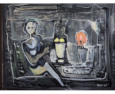 FRANCISCO BORES LÓPEZ (Madrid, 1898 - Paris, 1972)."Femme au citron", 1947.Gouache on paper.Signed and dated in the lower rig