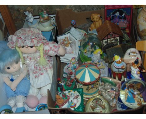 An extensive collection of various novelty musical boxes including snow globe Beauty and the Beast example, further snow glob