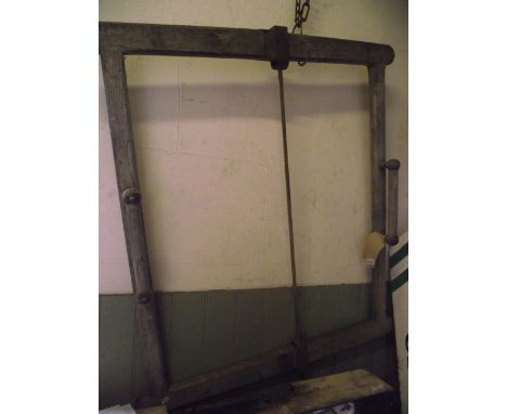 A vintage silvered oak or ash framed two man saw with chamfered frame and through tenon jointed construction, together with a