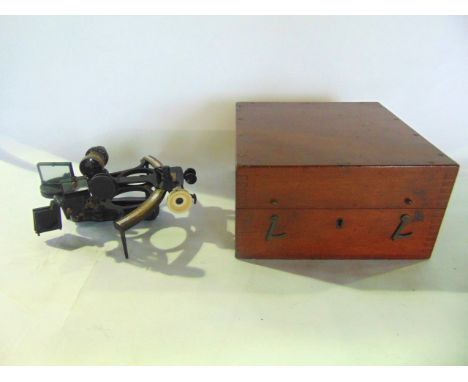 A good quality mahogany cased 20th century marine sextant, manufactured by the Sun Sextant Co, no24075, named Henry Hughes & 