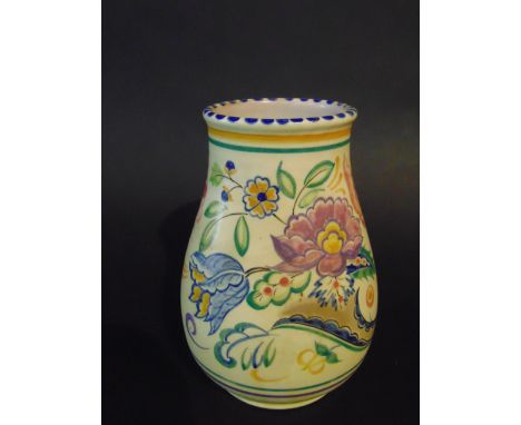 A Poole Pottery vase with polychrome painted floral decoration and impressed rectangular marks to base and incised no266 and 