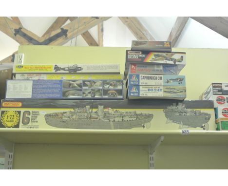 A collection of model aircraft kits, still boxed and awaiting construction by Air fix (Handley Page Halifax BIII Bomber, Avro