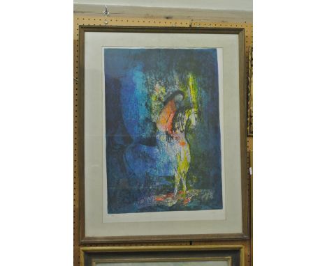 A coloured lithograph by Lebadang Hoi (Vietnamese artist) showing a horse and a girl, signed in pencil bottom right Hoi, edit