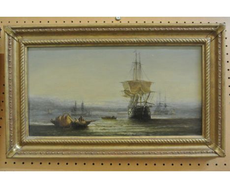 A 19th century oil painting on canvas by William Calcott Knell of a marine scene in half light including 3 masted sailing shi