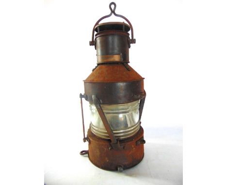 A 19th century ships lantern, with clear stepped cylindrical shade, 57cm tall approx