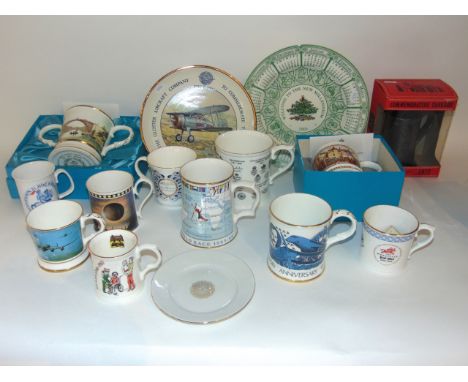 A quantity of commemorative wares, many boxed, including Royal Worcester mugs commemorating the centenary of the founding of 