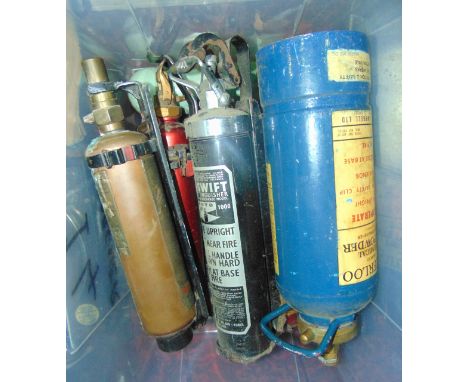 A collection of ten vintage cast iron and other cylindrical fire extinguishers to include the Waterloo Mark III, Swift exampl