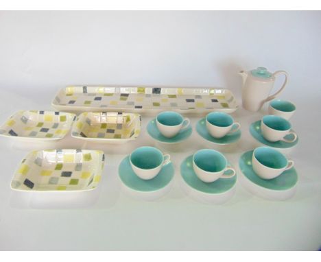 A collection of Midwinter Stylecraft mosaic pattern wares designed by Jessie Tait comprising an elongated rectangular serving