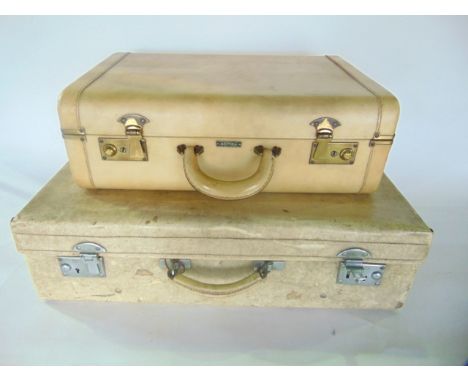 A vintage stitched vellum travelling case together with a smaller example lined interior and label marked STACO (2)