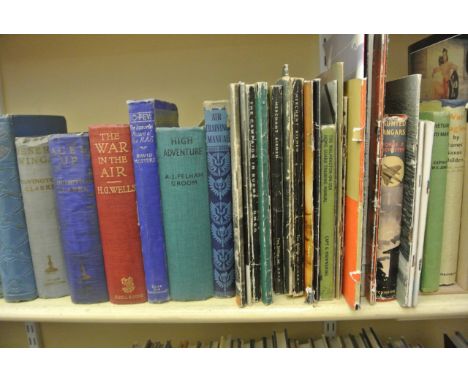 A large collection of vintage books all aviation related including individual biographies, autobiographies, novels, books on 