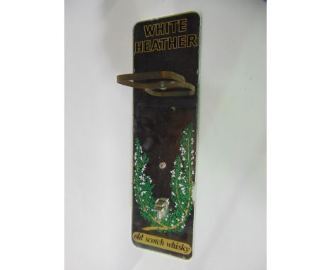 A vintage bar advertising mirror "White Heather Old Scotch Whiskey" to accommodate a single bottle, 56x17cm