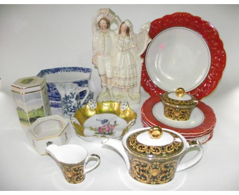 A collection of ceramics including a Copeland Spode blue and white printed Italian pattern jardinière of oval form, a large 1