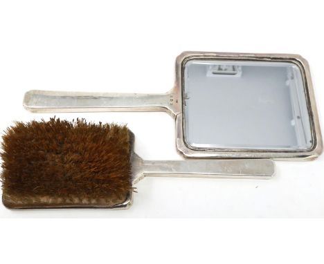 Hallmarked silver Art Deco mirror and brush set, Birmingham assay. P&amp;P Group 2 (£18+VAT for the first lot and £3+VAT for 