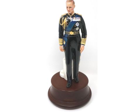 Royal Doulton limited edition figurine, Prince Philip, Duke of Edinburgh, on a wooden base, H: 28 cm, no cracks or chips. P&a