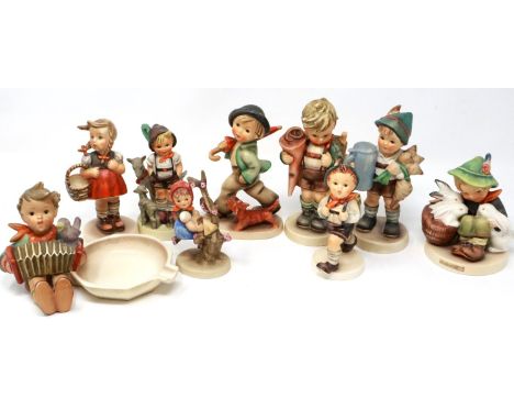 Nine early Goebel figurines, largest H: 15 cm, no damages, signs of age throughout. P&amp;P Group 2 (£18+VAT for the first lo