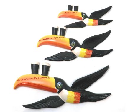 Flight of three Carlton Ware Guinness toucans, largest D: 27 cm, no cracks or chips. P&amp;P Group 3 (£25+VAT for the first l