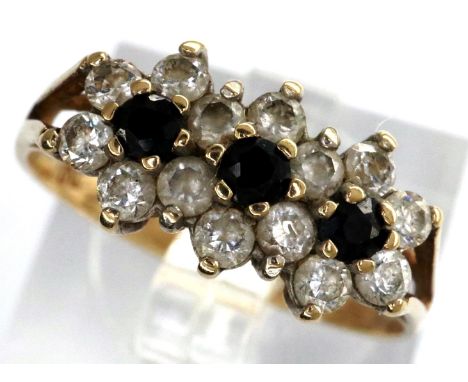 9ct gold cluster ring set with sapphires and cubic zirconia, size L/M, 1.5g. P&amp;P Group 1 (£14+VAT for the first lot and £
