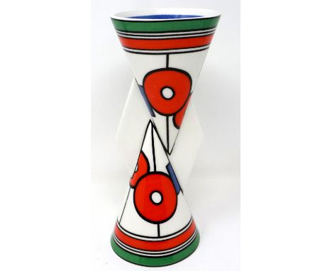 Wedgwood Clarice Cliff Yo-Yo vase, H: 23 cm, no cracks or chips, slight wear to paint. P&amp;P Group 2 (£18+VAT for the first