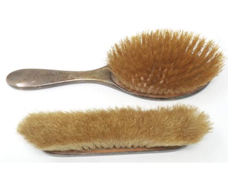 Hallmarked silver and enamel, engine turned brush set. P&amp;P Group 2 (£18+VAT for the first lot and £3+VAT for subsequent l