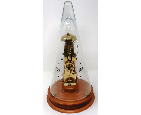 Franz Hermle skeleton mantle clock with conical dome, overall H: 37 cm, working at lotting. P&amp;P Group 3 (£25+VAT for the 