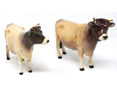 Beswick Jersey bull and cow, largest H: 12 cm, no cracks or chips (2). P&amp;P Group 2 (£18+VAT for the first lot and £3+VAT 