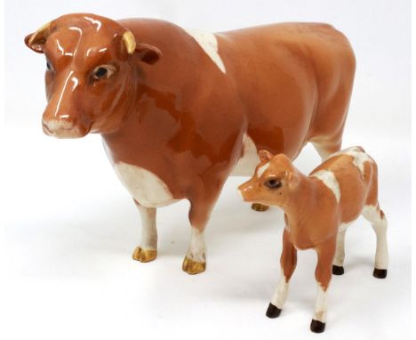 Beswick Guernsey bull and calf, largest H: 12 cm, small chip to one hoof, otherwise good (2). P&amp;P Group 2 (£18+VAT for th