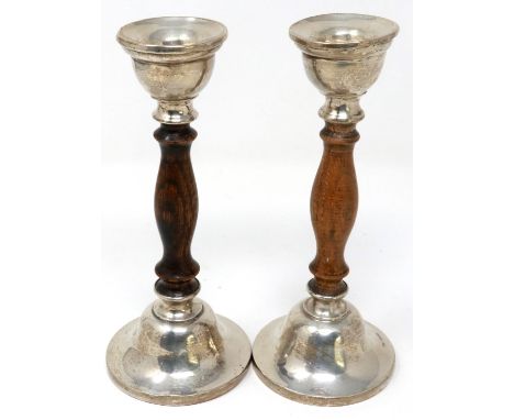 Pair of hallmarked silver and wood candlesticks, H: 17 cm. P&amp;P Group 2 (£18+VAT for the first lot and £3+VAT for subseque
