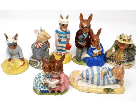 Seven Royal Doulton figurines from the Brambly Hedge collection and Bunnykins collection, small chips to multiple ears, large