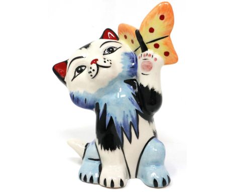 Lorna Bailey cat, Butterfly, H: 14 cm, no cracks or chips, slight crazing. P&amp;P Group 1 (£14+VAT for the first lot and £1+