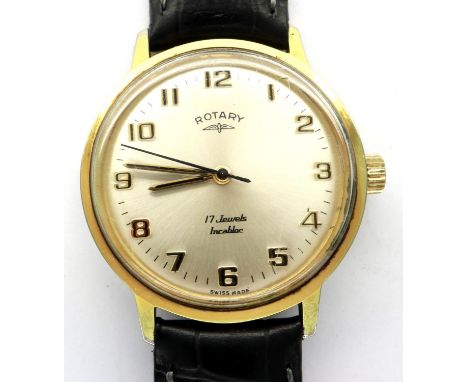 ROTARY: gents 17 jewels wristwatch, on black leather strap, working at lotting. P&amp;P Group 1 (£14+VAT for the first lot an