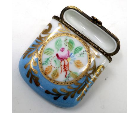 Limoges painted pill box, H: 80 mm. P&amp;P Group 1 (£14+VAT for the first lot and £1+VAT for subsequent lots) 