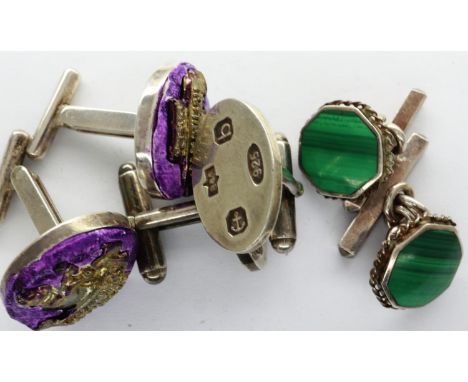Three pairs of 925 silver cufflinks. P&amp;P Group 1 (£14+VAT for the first lot and £1+VAT for subsequent lots) 