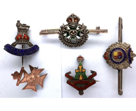 Enamelled silver sweethearts badges including a Kings Royal Rifle Corps (7). P&amp;P Group 1 (£14+VAT for the first lot and £