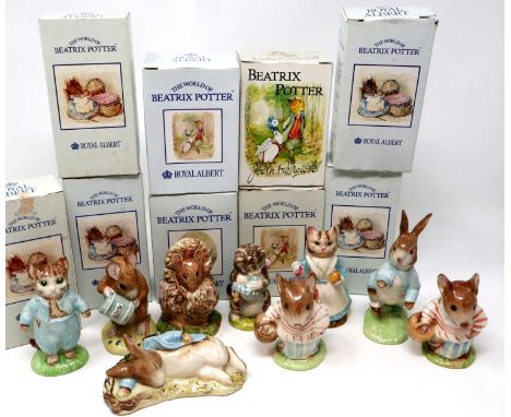 Nine Royal Albert and Beswick Beatrix Potter figurines including Peter Rabbit, all boxed, largest H: 12 cm, no chips or crack