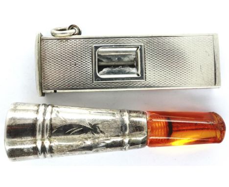Hallmarked silver cigar cutter and a butterscotch amber and hallmarked silver cheroot holder, combined 19g. P&amp;P Group 1 (