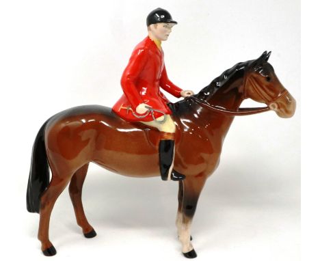 Beswick huntsman on standing horse, H: 22 cm, no cracks or chips. P&amp;P Group 2 (£18+VAT for the first lot and £3+VAT for s