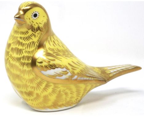 Royal Crown Derby canary paperweight, with gold stopper, H: 90 mm, no chips or cracks. P&amp;P Group 1 (£14+VAT for the first