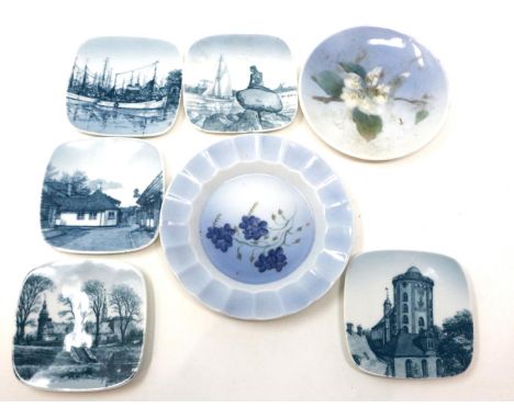 Five Royal Copenhagen plaques and two trinket trays, chips to multiple plaques (7). P&amp;P Group 2 (£18+VAT for the first lo