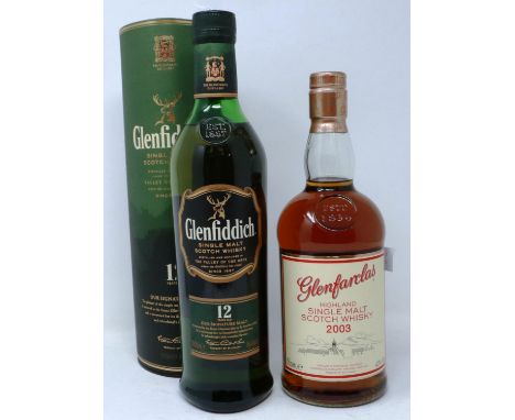 Glenfiddich single malt Scotch whisky, aged 12 years 70cl, 40% proof, with Glenfarcas 2003 70cl, 43% proof (2). P&amp;P Group