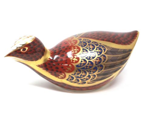 Royal Crown Derby coot paperweight, with silver stopper, no cracks or chips, L: 15 cm. P&amp;P Group 1 (£14+VAT for the first