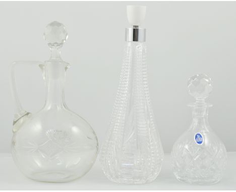 Cut glass lamp base, 30cm including fitment, water jug, vases and other items of decorative glassware, a decanter, bowls etc 