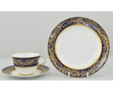 Part Wedgwood tea service, with navy and gold decoration and other tea ware etc (2 boxes).