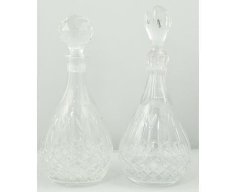Cut glass lamp base, 39cm including fitment, glass decanters, a Royal Brierley glassware mantel clock, candlesticks and other