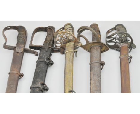 Victorian Officer's sword, the engraved blade marked Hart, Pall Mall, London, brass folding basket hilt, wire bound fish skin