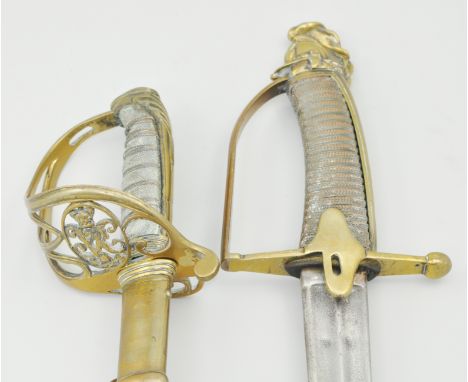 Victorian Officers sword, with engraved blade marked Hart & Co., Pall Mall, London, basket hilt, wire bound fish skin grip, m