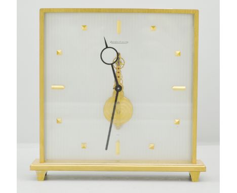 Jaeger-Le Coultre brass cased mantel clock, visible Swiss movement, 16.5cm.