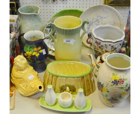 Decorative Ceramics - Radford vase;  Crown Devon;  Beswick leaf dish;   Longdons Old Mother Hubbard teapot;  collector plates