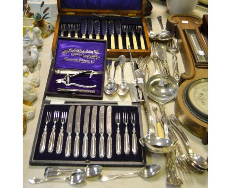 Plated Flatware - set of fish knives and forks;  Kings Pattern ladle;  toasting forks  Sheffield Forde and Rolling Mills Comp